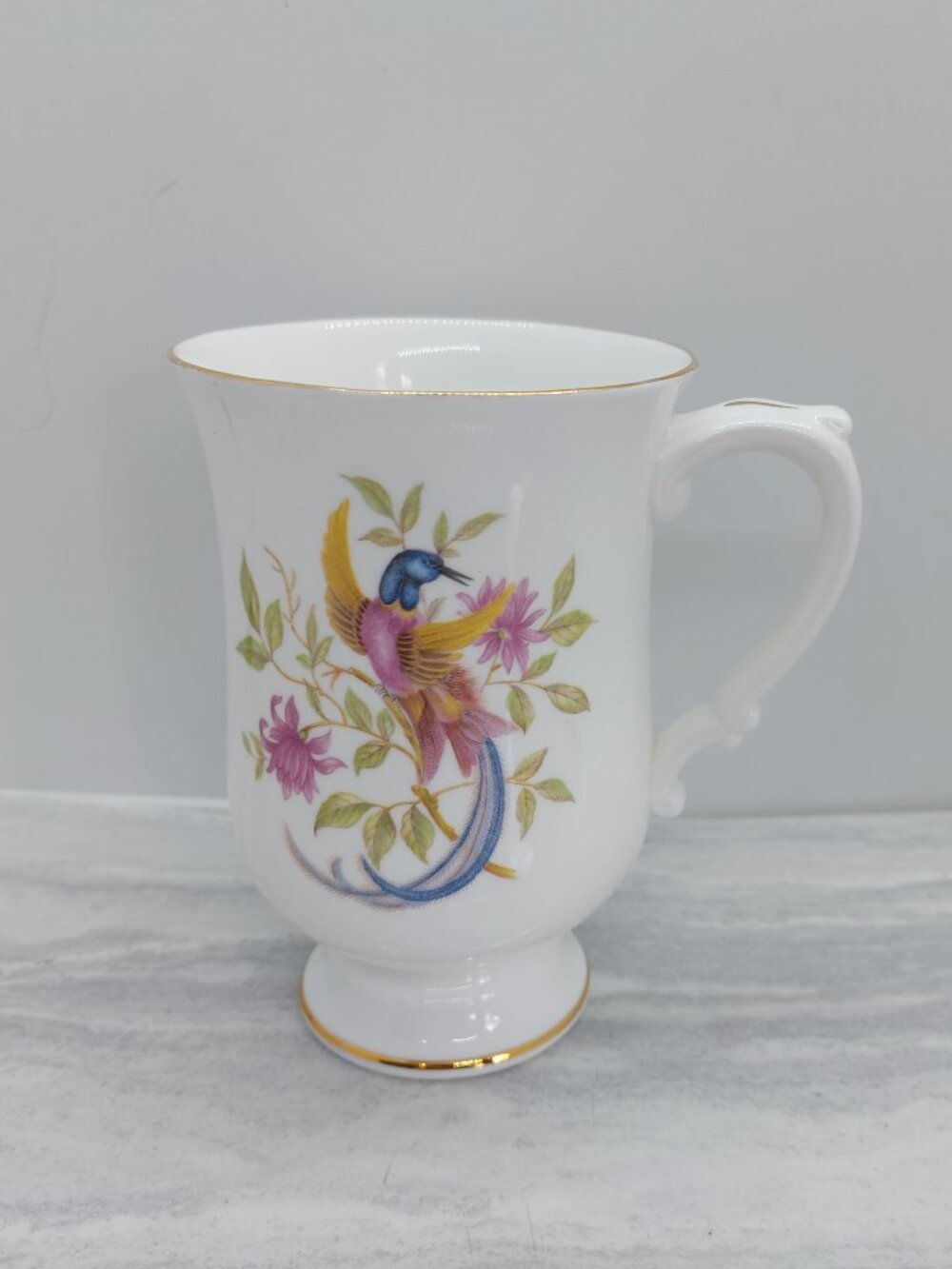Vintage Crown Staffordshine Bird Of Paradise Footed Cup Fine Bone China England